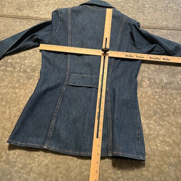 Vintage Wrangler Denim Jean Blazer Jacket Womens Medium Butterfly Collar Western - Picture 7 of 11
